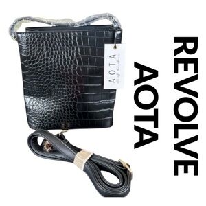 REVOLVE AOTA Elena Bucket Bag, Black Crocodile Vegan Leather, 2 Available.